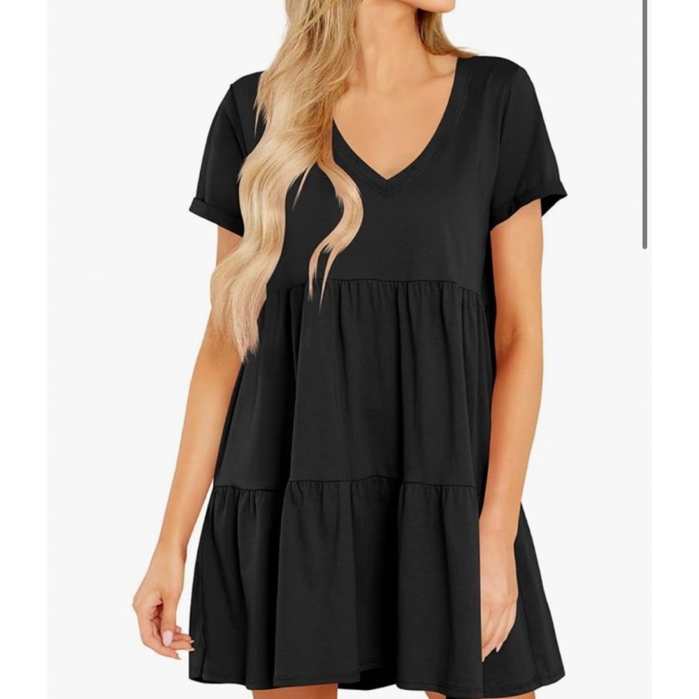 Black V-Neck Tiered Flowy Babydoll Dress